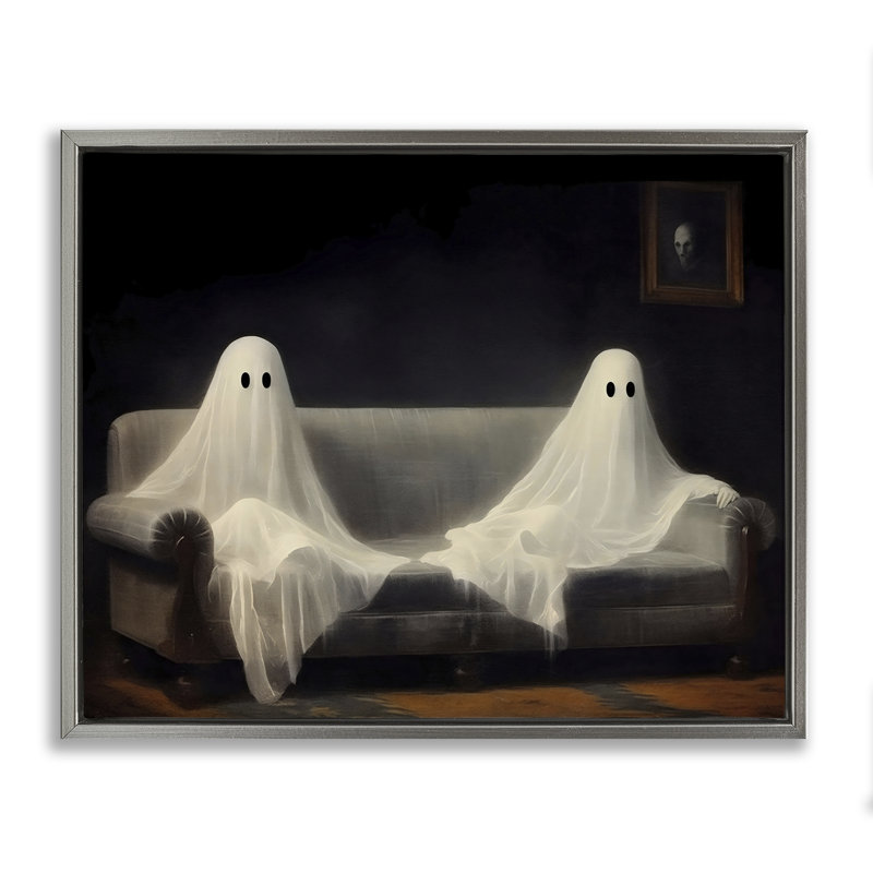 Spooky Couch Ghost Duo Floating Frame, design by LSR Design Studio, Luster Gray Floater Frame, 25" H x 31" W