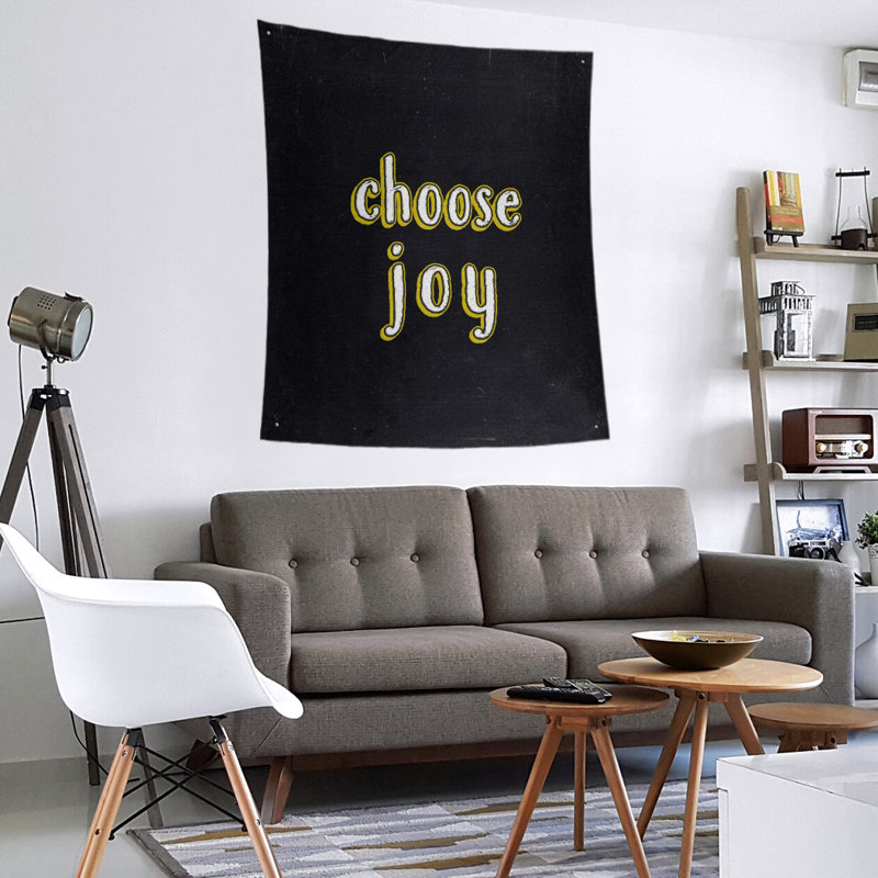Tapisserie tableau noir en polyester choisir une citation de joie, H 104 po x l 88 po, Jaune