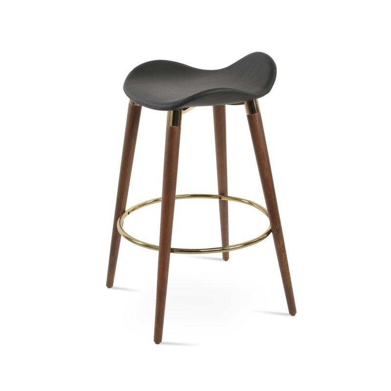 Tabouret en bois Falcon GZ, Tabouret de comptoir (siège d'une hauteur de 27,5, Similicuir noir