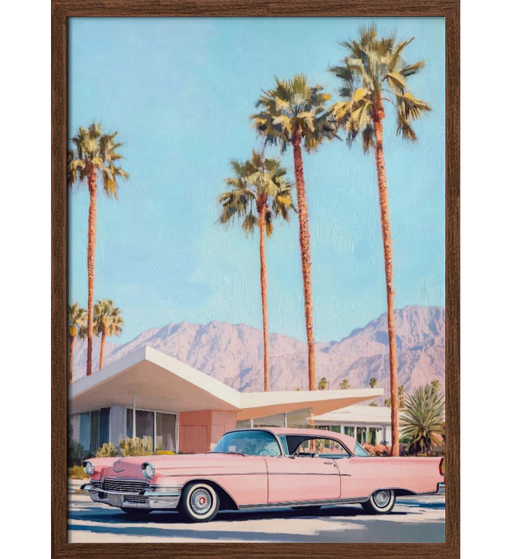«California Vintage Car», art mural texturé encadré, Brun, H 14 po x l 10 po