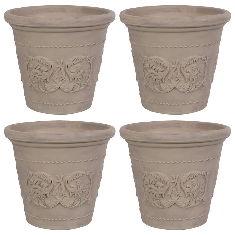 Pot de fleurs d'extérieur rond en polyrésine sable 19,5 po x 19,5 po x 17,5 po Kehlani - beige patiné - ensemble de 4, 4