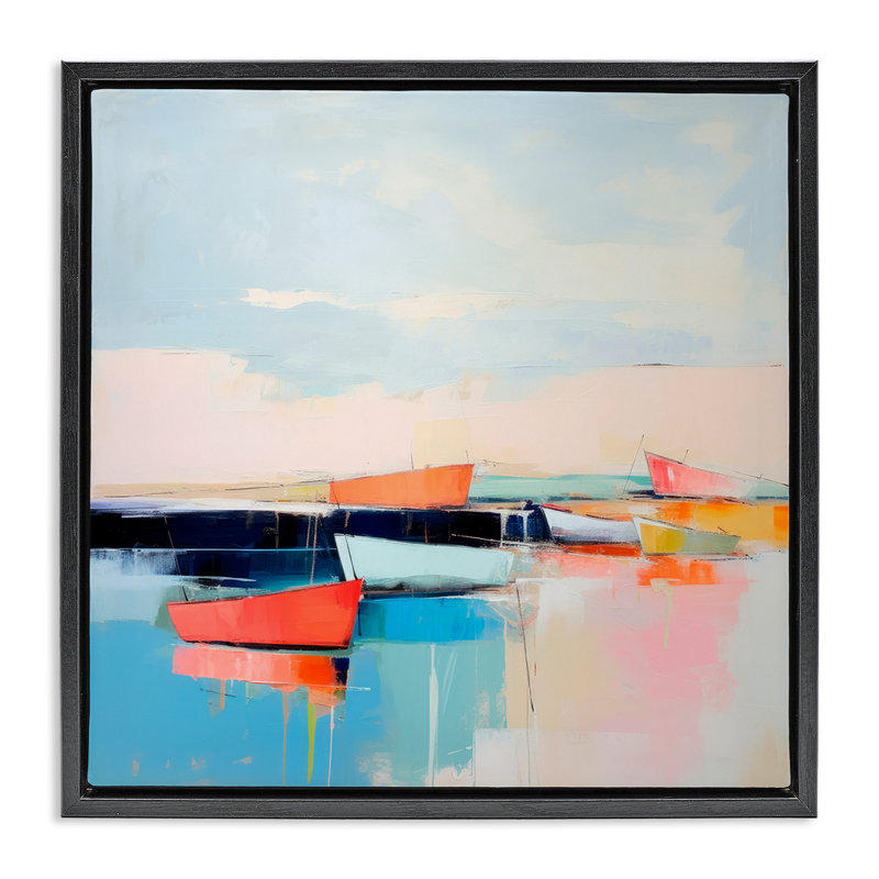 «Vivid Boat Reflection» par Irena Orlov, Cadre flottant noir de jais, H 18 po x l 18 po