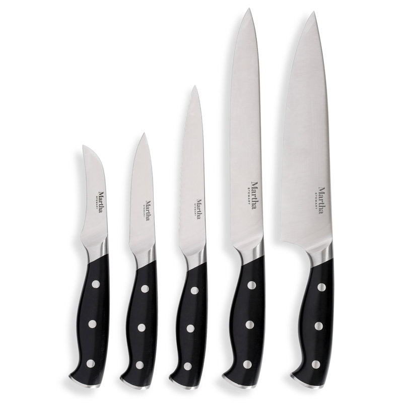 14-Piece Stainless Steel Knife Set with Black Handles and Wood Block