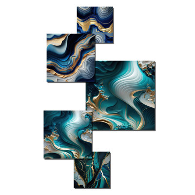 " Vibrant Blue And Gold Flow Art I " 5 - Pieces