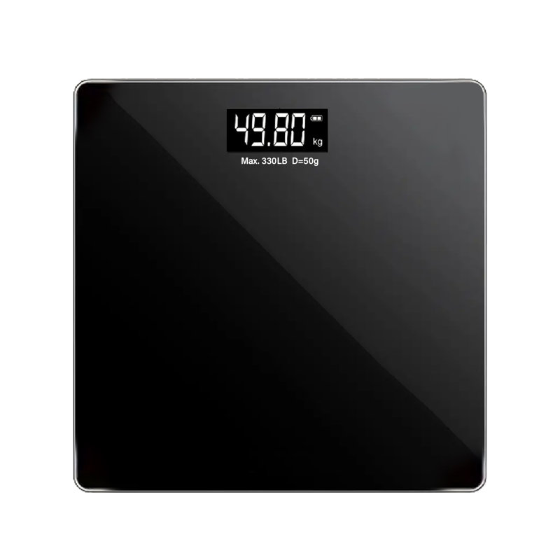 Square Digital Bathroom Scale - Max 330 Lbs. Capacity - Black - 11" x 11", Black