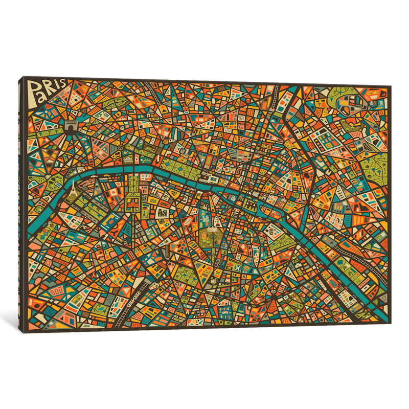 «Paris Street Map», impression sur toile tendue, H 40 po x l 60 po x P 1,5 po, Pas de tapis, Toile tendue