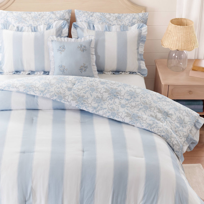 Ensemble de literie double / grand bleu, édredon en microfibre douce, chambre romantique