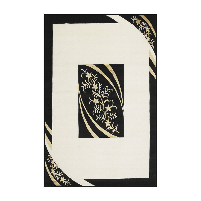 Tapis de zone noir/crème contemporaine, Rectangle 8 pi x 12 pi