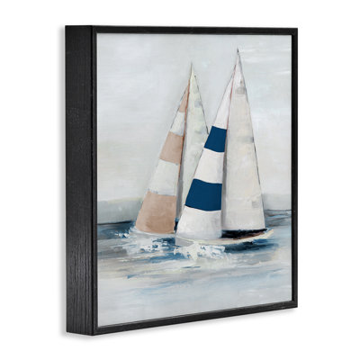 Striped Sailboat Duo Framed Giclee, design by Sally Swatland