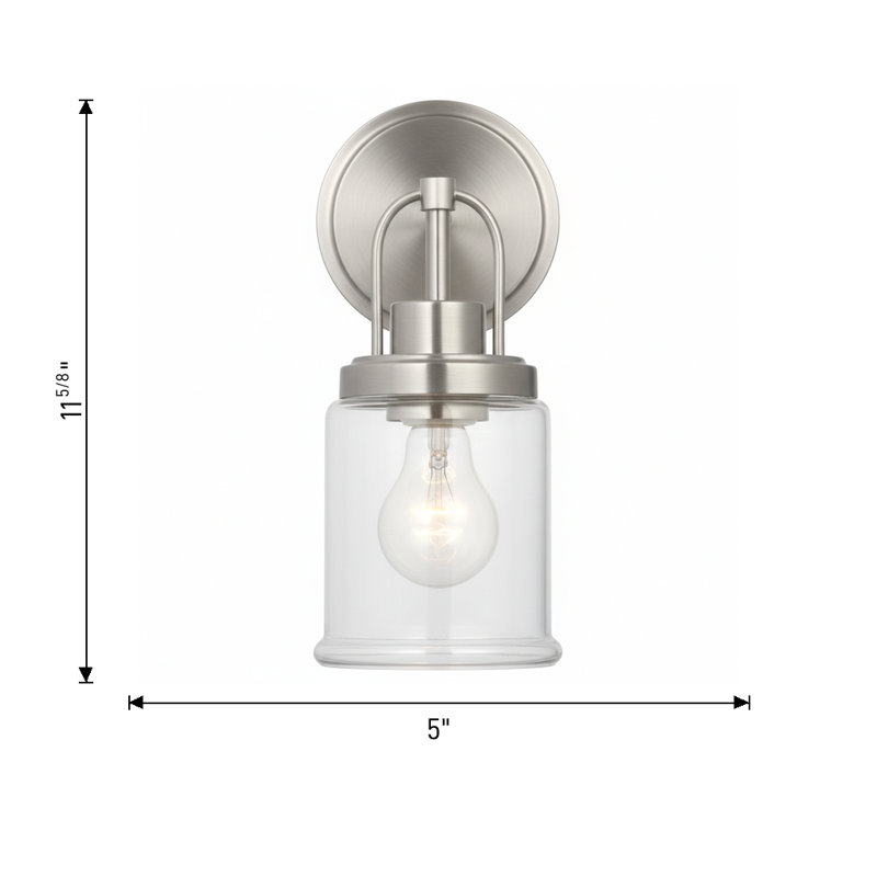 Anders Bathroom Bedroom Wall Fixture With Clear Shade, 11.5" H x 4.75" W x 7.5" D, 1 Light, Brushed Nickel
