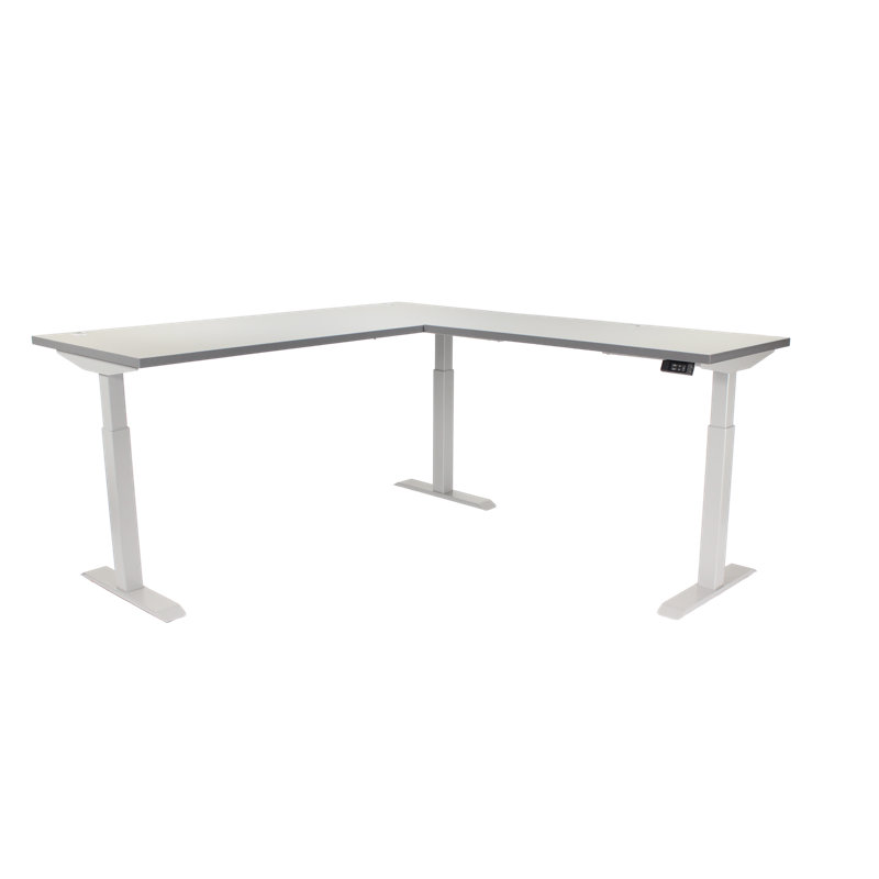 Skyline Electric Height Adjustable 72x30x48x24 L-Shape Standing Desk for Office and Home, Grey Strand Top with Brushed Silver Frame