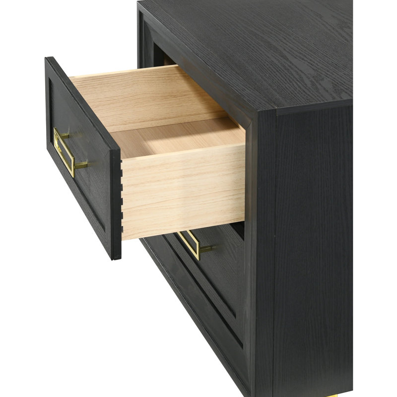 2 Table de chevet en noir et or, mobilier de chambre moderne à finition dorée, élégant pour