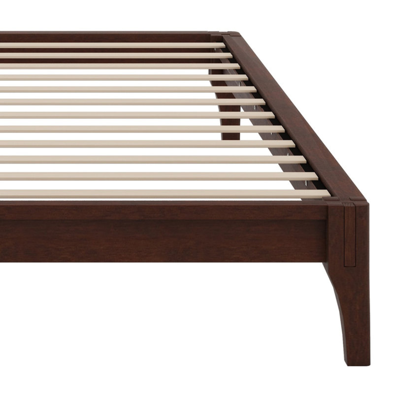 Base de lit plateforme en bois avec support à lattes, Chocolat