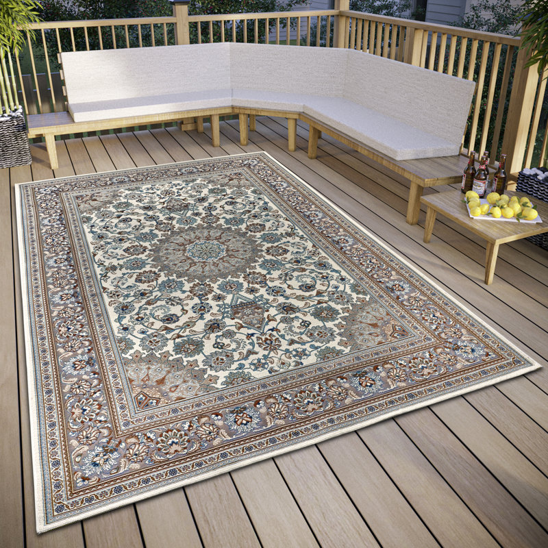 Indoor and outdoor rug Kadi- Flatweave, oriental design, detailed pattern, weatherproof and UV-resistant for the balcony, terrace, garden, living room