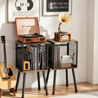 Record Player Stand with Storage for 100 Albums, Vinyl Record Holder with Storage Shelf and Adjustable Divider
