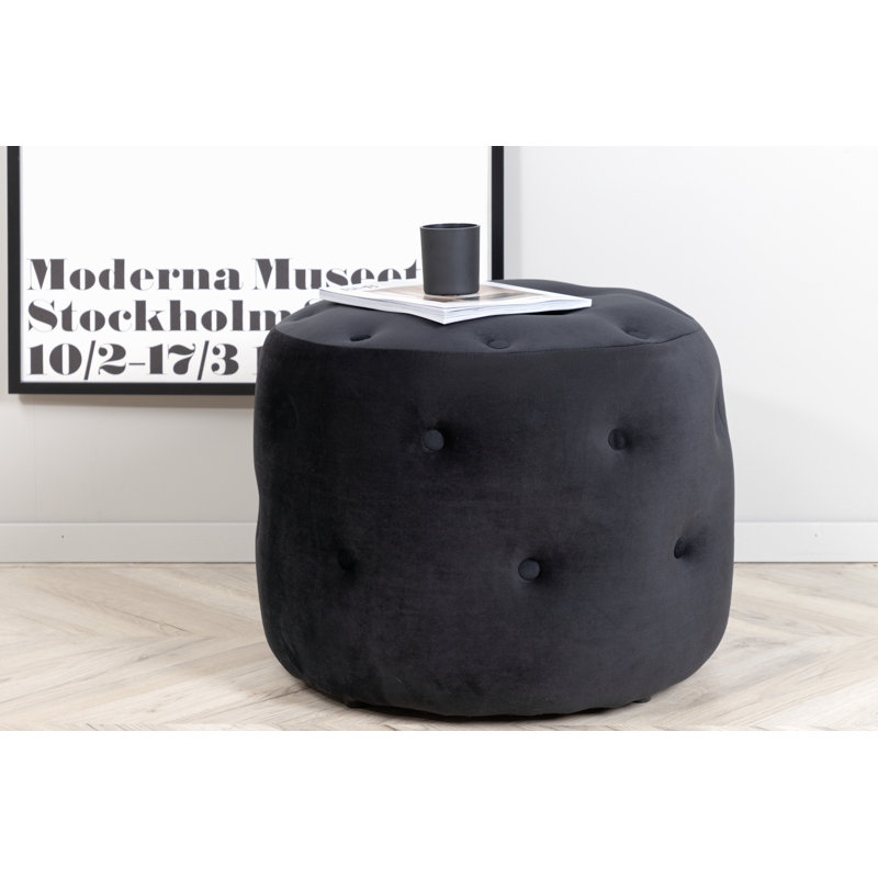 Hosey 55cm Wide Tufted Round Pouf Ottoman, Black