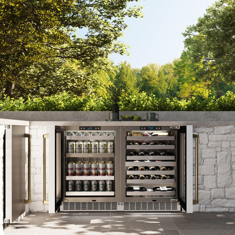 ZLINE Autograph 24" Touchstone Wine Cooler w/ White Glass Door & Bronze Handle, White Matte/Polished Gold
