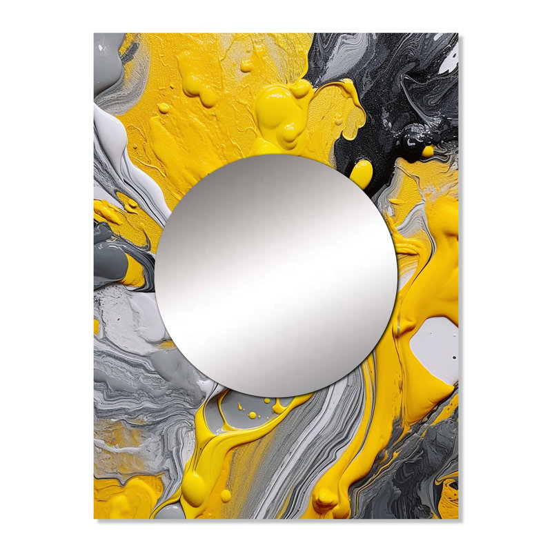 Dowitcher jaune et gris Cosmic Vibations II - miroir mural abstrait, miroir décoratif moderne, impression d'art en métal