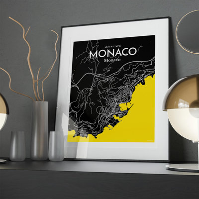 Monaco City Map In Times - No Frame Print