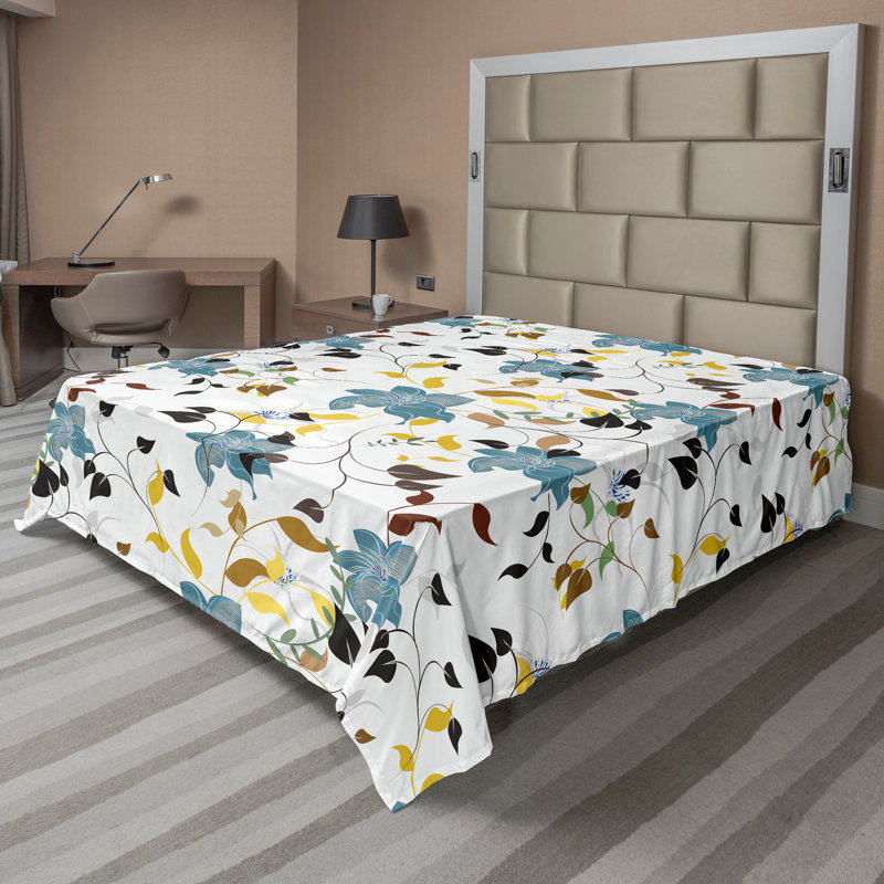 Ambesonne Nature Top Flat Sheet Glisten Fish Sunlight, Multicolor Floral 2, California King Flat Sheet