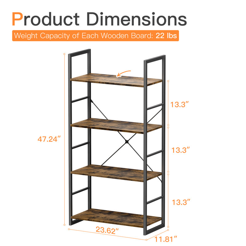 Landrienne 47.2" H x 23.6" W Etagere 4-Shelf Bookcase, Brown