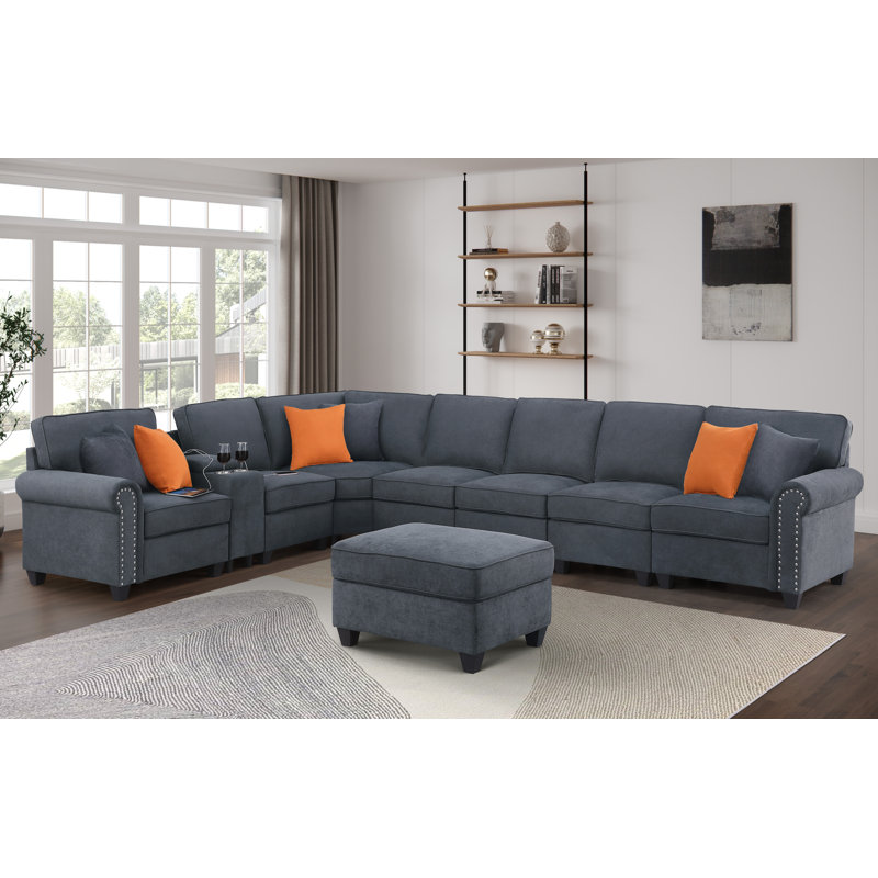 Canapé modulaire Nyellie, Mélange de lin gris