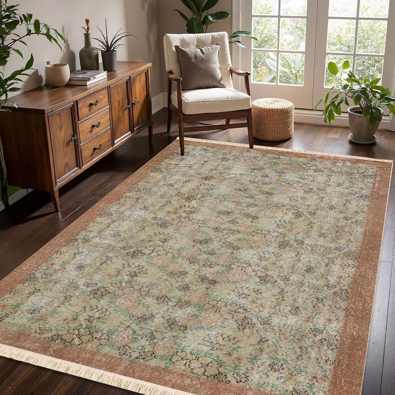 Faded Sage & Terracotta Oriental Area Rug