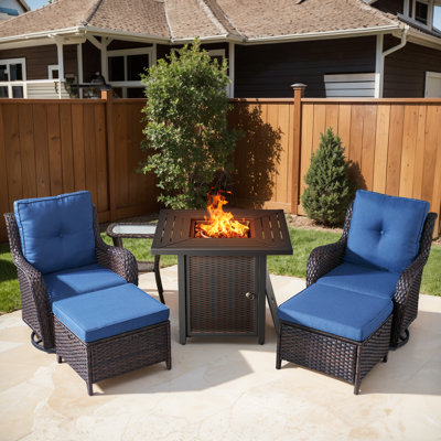Wendye 6-Piece Fire Pit Set With Swivel Chairs, Ottomans & Side Table For Patio, Backyard, Deck