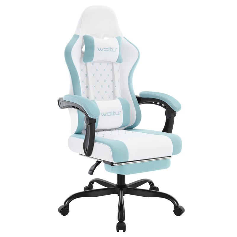 Gaming Chair With Pocket Spring Cushion, Massage Ergonomic Office Chair, Wide Padded Swivel Computer Chair With Massage Lumbar Pillow Footrest, 150kg Load, Mesh Fabric