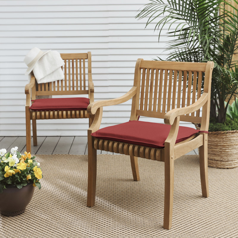 Macaire Sunbrella Outdoor 2'' Dining Chair Chair Pad, Cast Pomegranate Sunbrella Plainweave, 19" W x 19" D