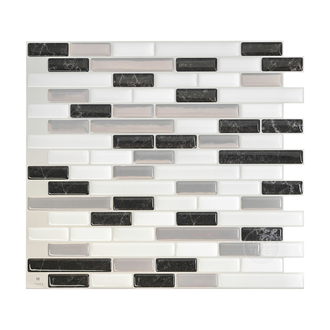 Peel and Stick Gel Backsplash Tile Muretto 10'' x 9'' (Set of 4) (Set of 4) Smart Tiles Color: Charcoal Marble/ Crystal White/Medium Gray
