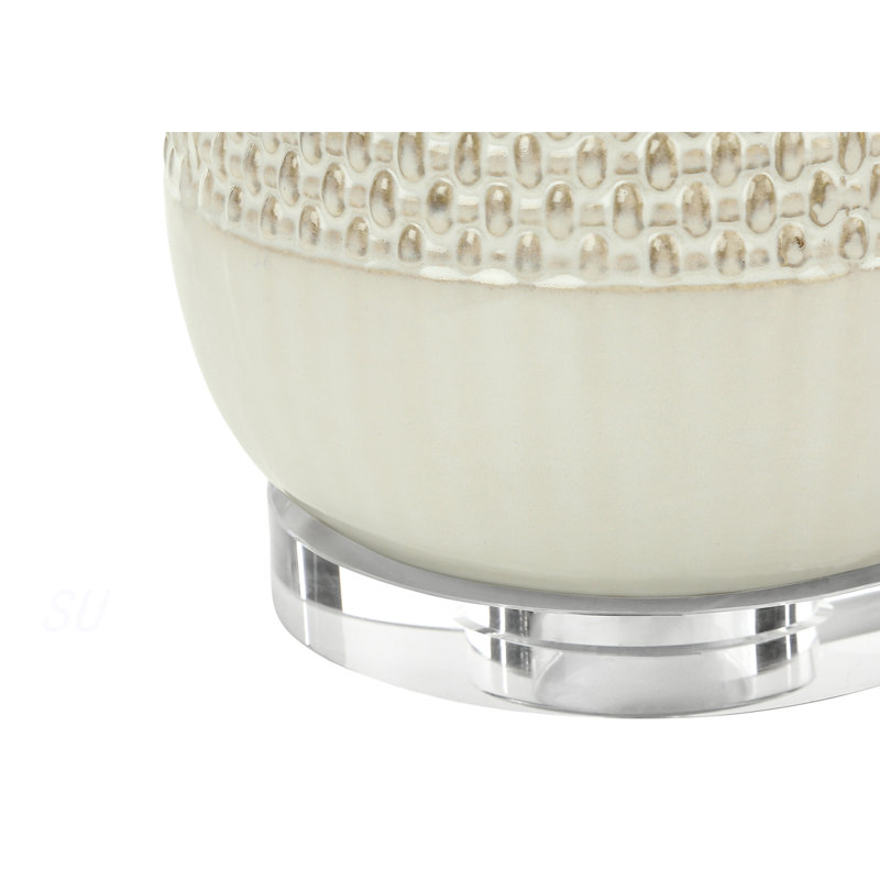 Lighting, H 31 po, lampe de table, céramique crème, abat-jour beige, contemporain