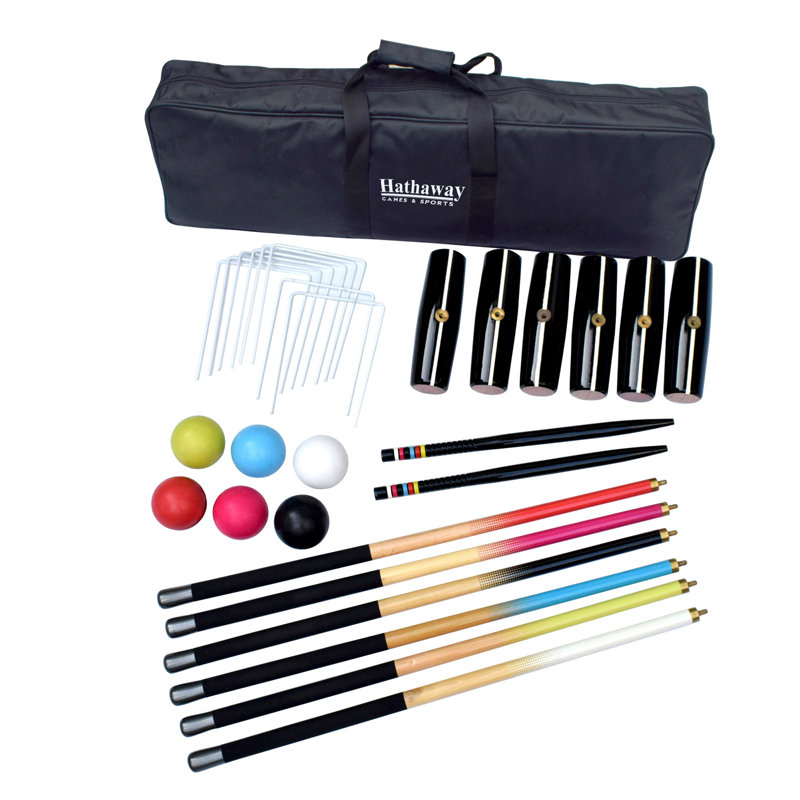 Hathaway Deluxe 6-Player Croquet Set for Family – Includes Durable Hardwood Mallets & Handles, Chip-Resistant Croquet Balls, Steel Wickets, Nylon Carrying Bag - 33.5"L x 9"W x 2.75"H