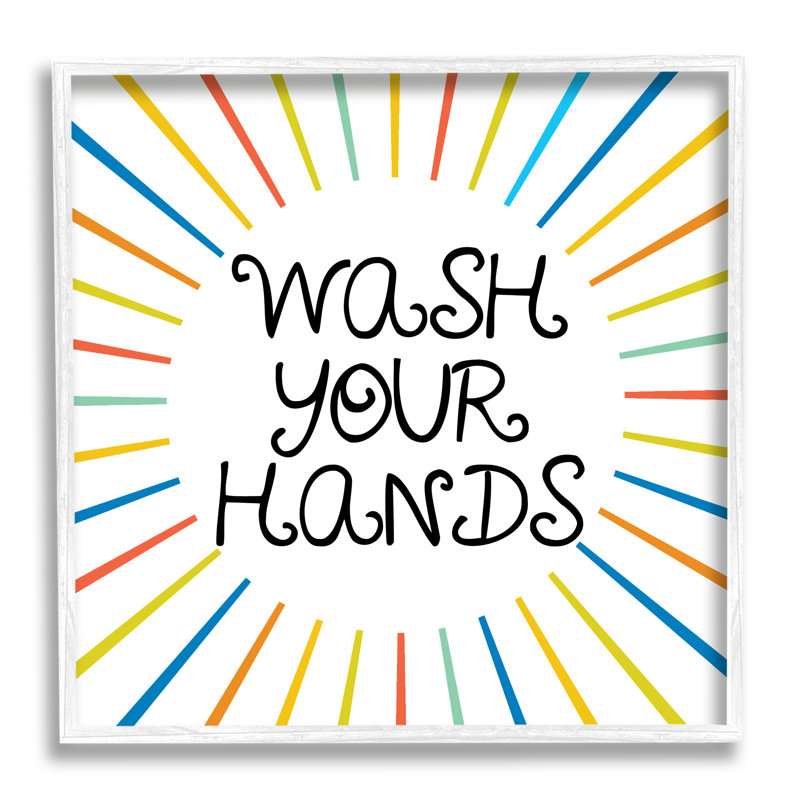 «Kids Your Wash Your Hands Bathroom Rules Rainbow Stripes», impression numérique sur toile encadrée par Daphne Polselli