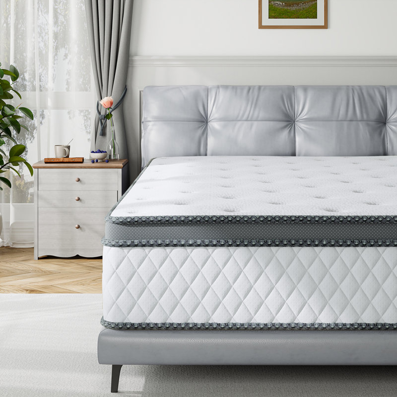 Matelas hybride en mousse viscoélastique de refroidissement moyenne de 12 po Fraida avec ressorts ensachés certifiés Certipur-US, soulagement de la pression et isolation des mouvements