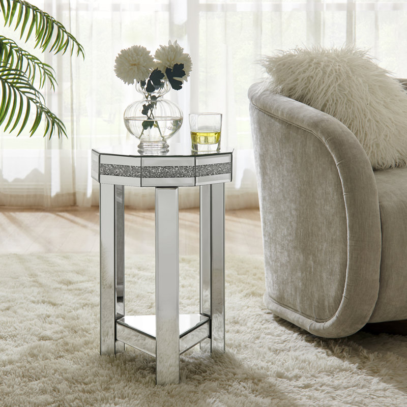 Table de bout miroitante octogonale avec incrustation de cristaux