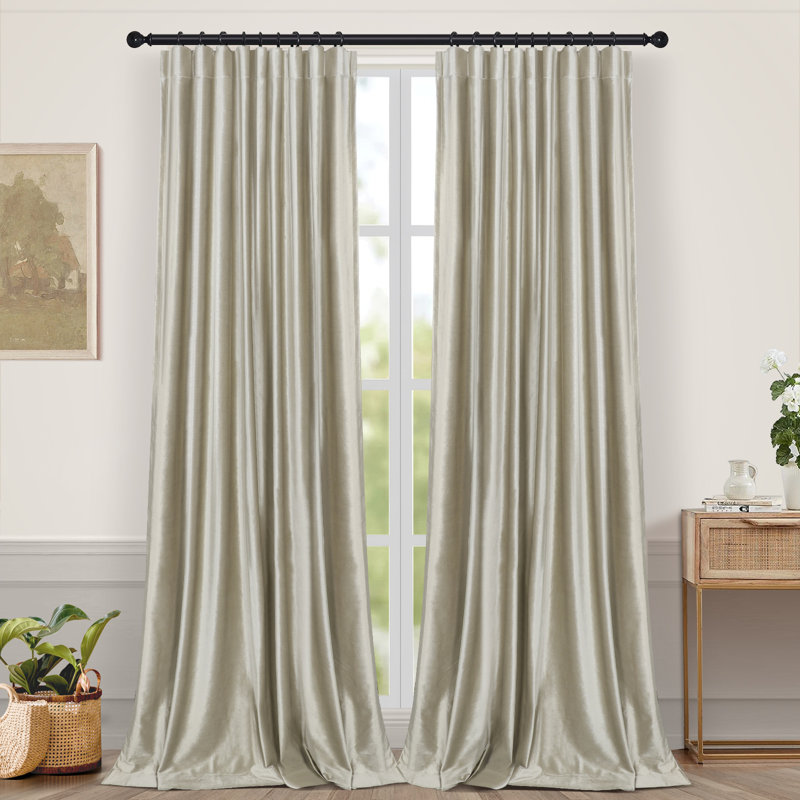 Luxury Crushed Velvet Blackout Curtains Thermal Darkening Window Drapes, 52" W x 84" L, Champagne