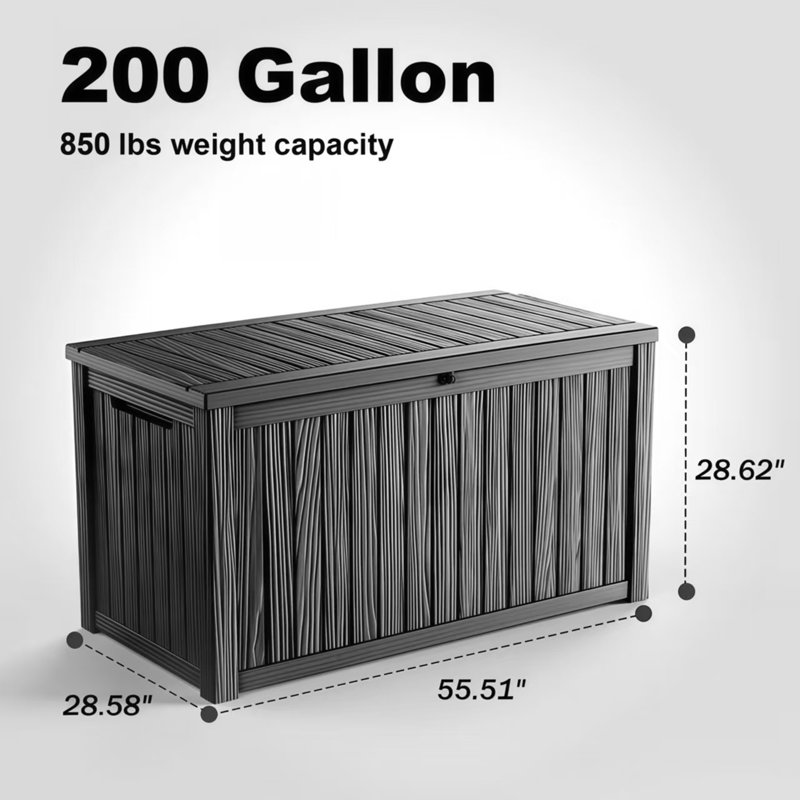 Banc de rangement extérieur 200 gallons, Noir, 180