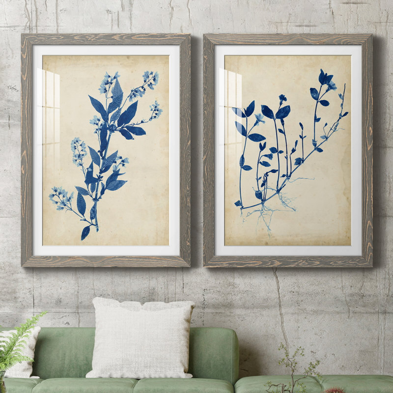 Toile indigo indigo, H 43,5 po x l 31,5 po x P 1 po, Cadre en papier gris, Blanc