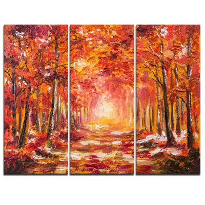 Forêt d’automne dans un abat-jour rouge-ensemble de 3 reproductions d’art sur toiles tendues