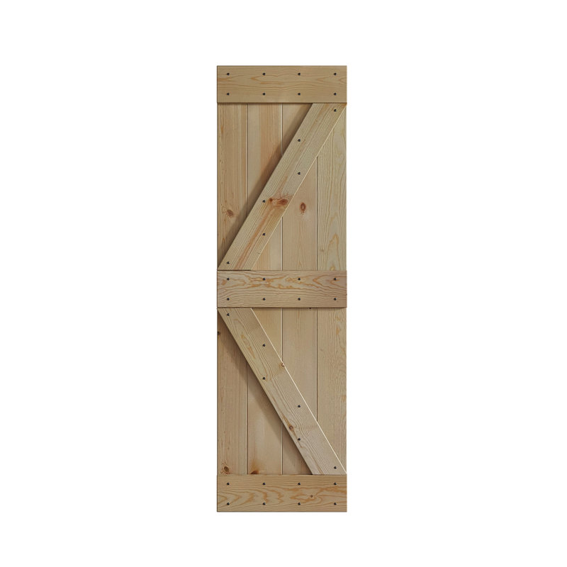 Unfinished Pine Wood Sliding Barn Door with Black Hardware Kit