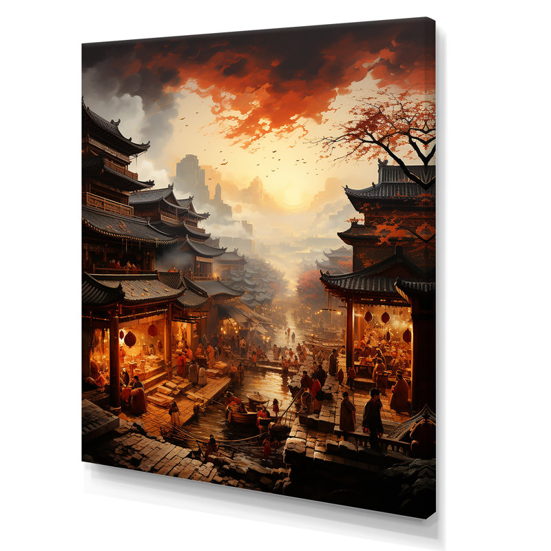Chine, ancienne dynastie, paysage 4 - Art mural Chine, Toile tendue, H 40 po x l 30 po x P 1,5 po