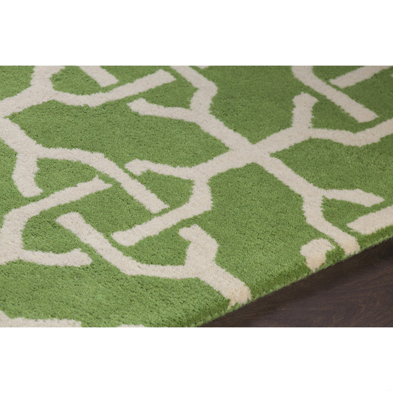 Tapis vert en laine noué à la main touffeté à la main Electra Authentic, Rectangulaire 7 pi x 10 pi