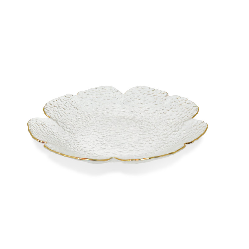 Assiette en forme de fleur Damion avec bordure dorée - P 9,5 po, H 1,5 po x l 5,75 po x P 5,75 po