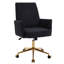 Chaise de bureau ergonomique à dossier mi-haut et relevable, en velours côtelé noir rayé, base en métal doré, coussin en mousse à mémoire de forme souple, forme en S pour un soutien lombaire, un confort des épaules et des coudes, coutures de haute précision.