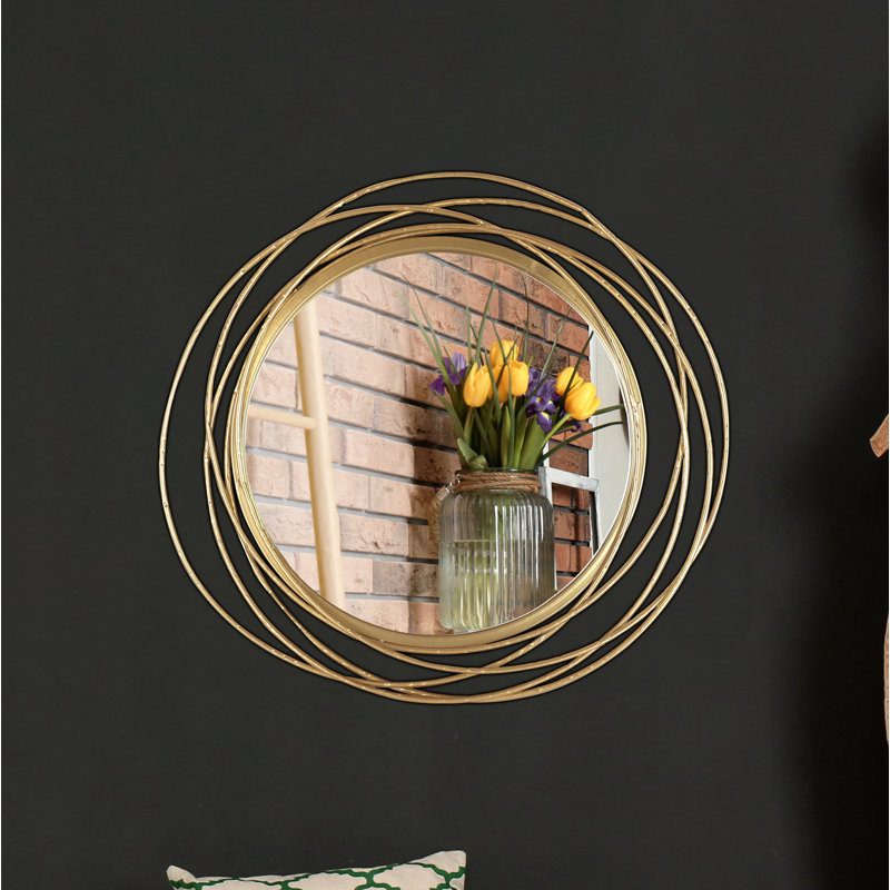 Seyma Round Metal Framed Wall Mounted Accent Mirror in Gold, 50.8cm H x 50.8cm W