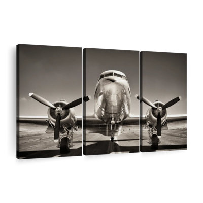 " Black And White Vintage Airplane " 3 - Pieces