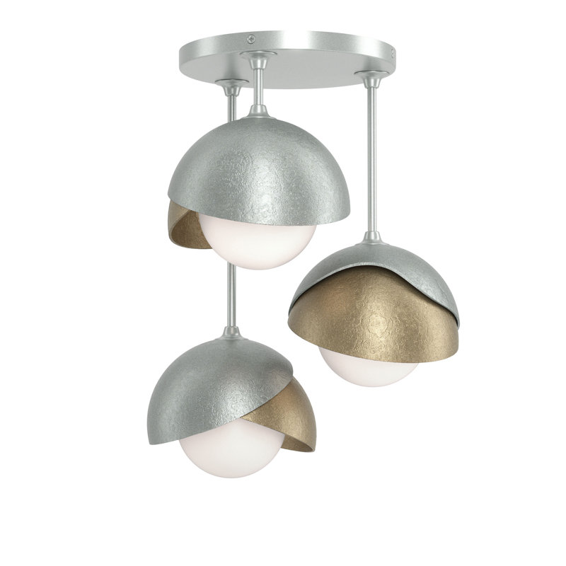 Brooklyn 3 - Light Double Shade Semi Flush Mount, Vintage Platinum, Soft Gold