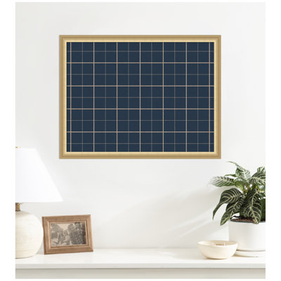 Tableau d'affichage encadré en tissu bleu marine à carreaux en lin imprimé