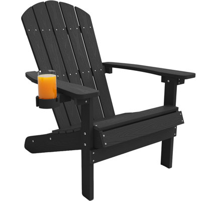 Outdoor Adirondack Chair set of 2 with Cup Holder All-Weather HIPS Patio Chairs for Lawn, Garden, Fire Pit, Backyard by Latitude Run